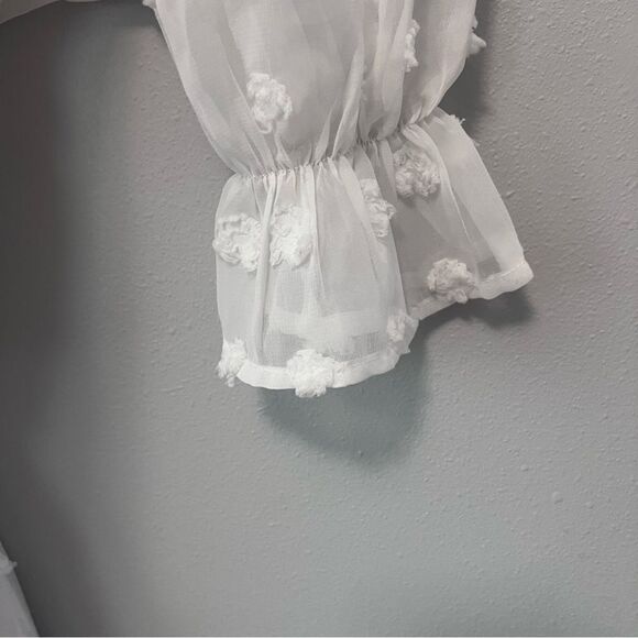 Shein White Long Sleeve Swiss Dot Midi Dress Size 2 - Picture 3 of 8